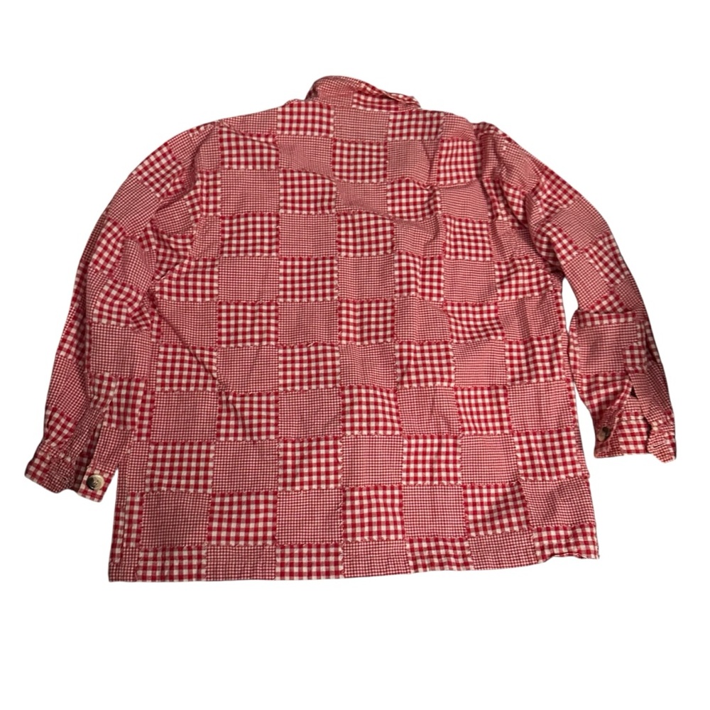 Vintage Men's Red Checkered Patchwork Button Down… - image 2